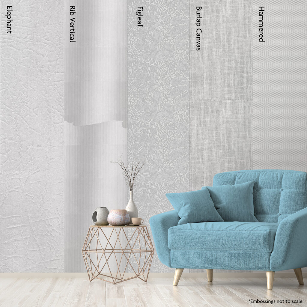 Sample of embossing options for Fresco Wall Covering Material. Wall paper